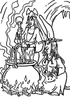 A coloring page of witches